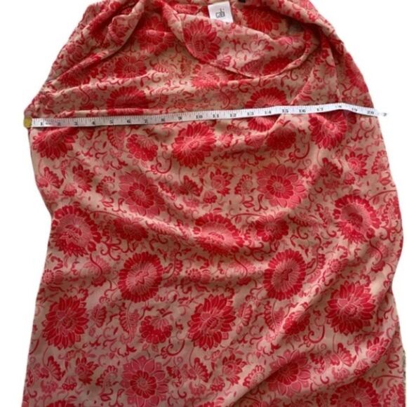 Cabi 5037 Small Vita Pink & Tan Floral Printed Sheer Drape Neck Tank Top Blouse - Picture 3 of 5